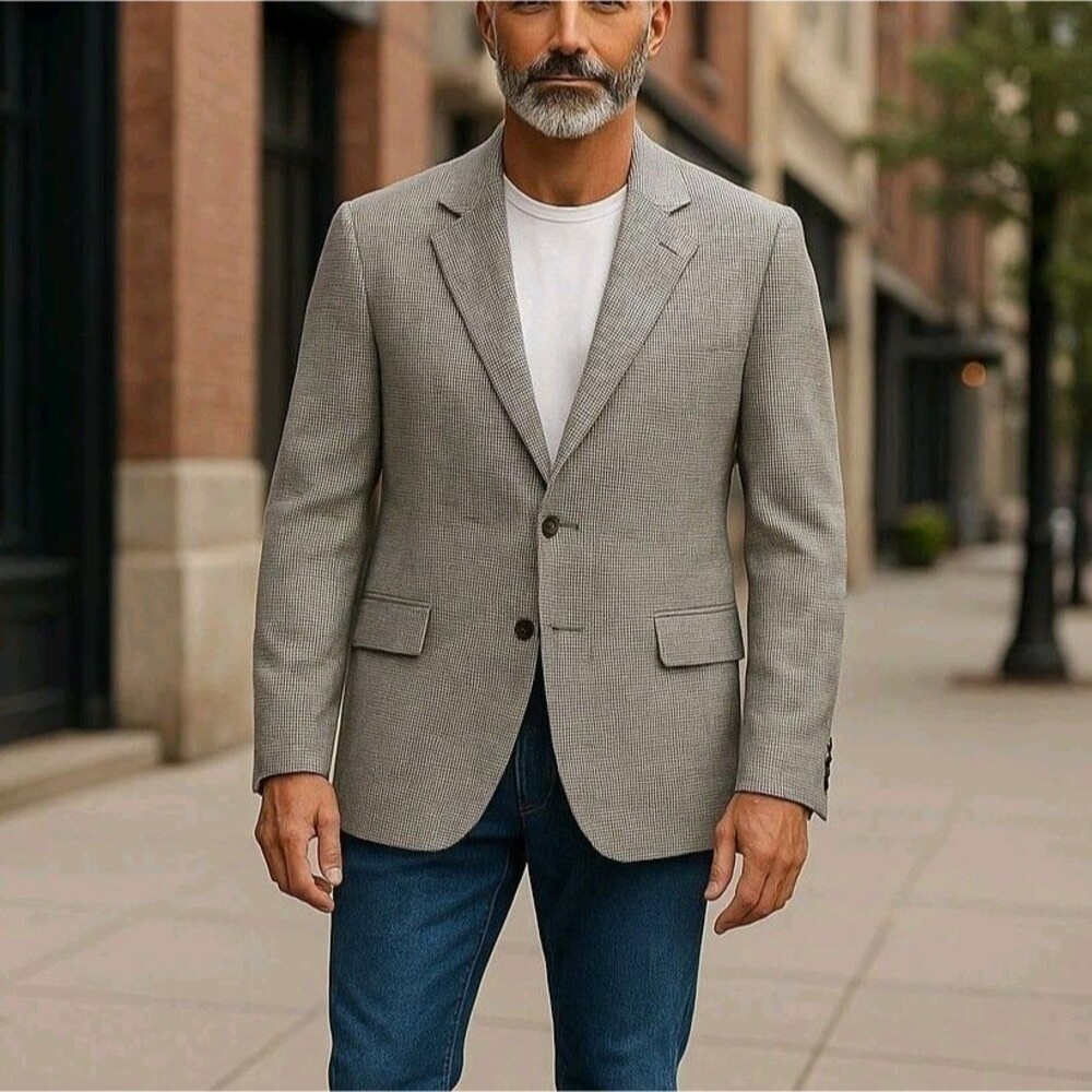 Lauren Ralph Lauren 40R Tweed Sports Jacket Blazer 52% Silk 48% Wool Gray Brown